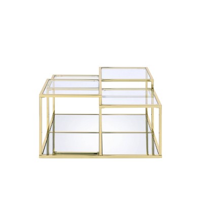 34" Clear Glass and Gold Square Coffee Table