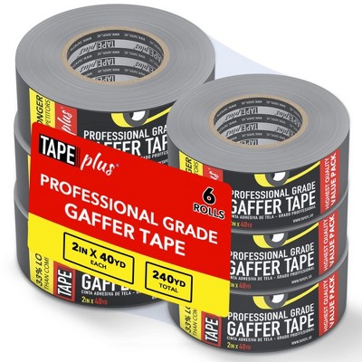 Tape Plus Gaffer Tape - 40 Yards (120 Feet) Black Tape - Used for Gaff Tape, Duct Tape, Electrical Tape & More (6 Pack)