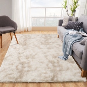 Fluffy Shaggy Rug: Tie-Dyed Furry Non-Shedding Plush Rug – Fuzzy Accent Carpet for Living Room, Bedroom | Soft Feet-Friendly Home Decor Floor Cover - 1 of 4