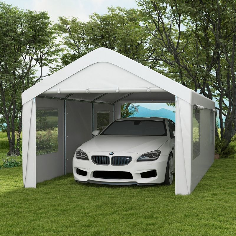 Outsunny Carport 10' x 20' Portable Garage, Heavy Duty Car Port Canopy with 2 Roll-up Doors & 4 Windows, 3 of 7
