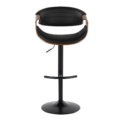 Symphony Adjustable Black Leather and Walnut Wood Swivel Barstool
