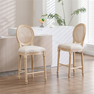 RISOKEYS French Country Bar Chairs Set of 2 - Upholstered Chairs with Nature Rattan Round Back - Furniture for Home Decor - 1 of 4