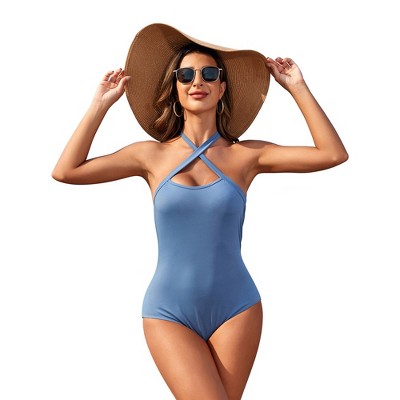 Women's Criss Cross Sleeveless Halter Neck Bodysuits Tops Going Out Summer Tank Tops