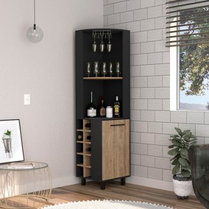 YOOCOZZ Corner Bar Single Door Cabinet Two Shelves, Ten Built-in Wine Rack, Two Interior Shelves - Black - 1 of 4