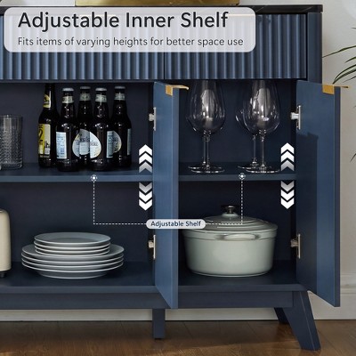 Sincido 60" Buffet Sideboard Cabinet, Fluted Coffee Bar Table with 3 Drawers & 4 Doors, Modern Sideboard for Dining Room, Living Room, Dark Grey — фото 4