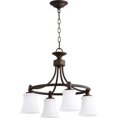 Quorum Lighting Rossington 4-Light Nook Pendant, Oiled Bronze, Clear Seeded
