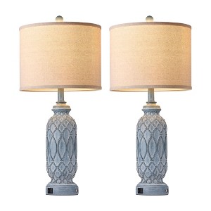 Itopfox Farmhouse Lamps Set of 2 for Bedroom & Living Room with USB Charging Ports, 3-Way Dimmable Table Lamp, Includes LED Bulbs - 1 of 4