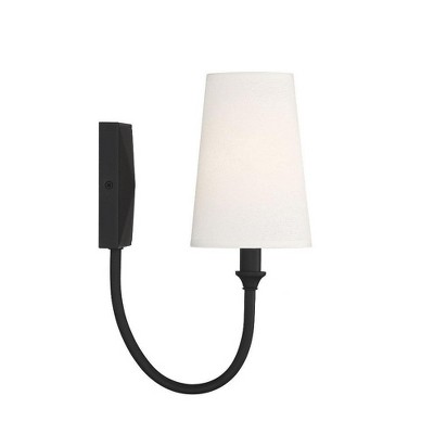 Matte Black Dimmable Wall Sconce with White Fabric Shade