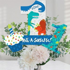 Big Dot of Happiness 1st Birthday Roar Dinosaur - ONEasaurus Dino First Birthday Party Centerpiece Sticks - Table Toppers - Set of 15 - 1 of 4
