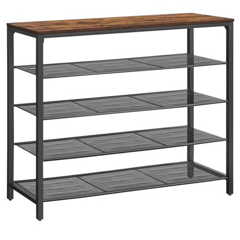 4 Tier Shoe Rack Black Metal With Natural Wood - Brightroom™ : Target