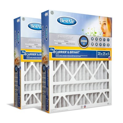 BestAir 2pk 20" x 25" x 5" Carrier/Bryant Replacement Air Furnace Filter MERV 13