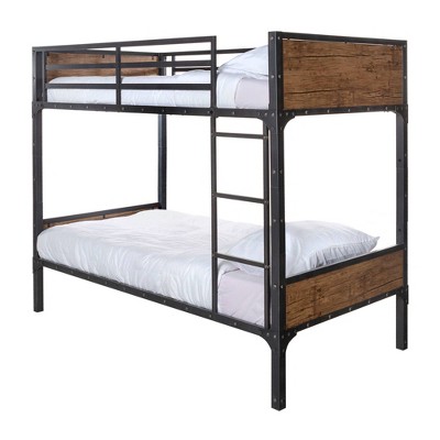 Twin over Twin Rustic Wood Bunk Bed Brown - Saracina Home