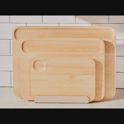 Birch Wood 4-Piece Cutting Board Set with Storage Rack