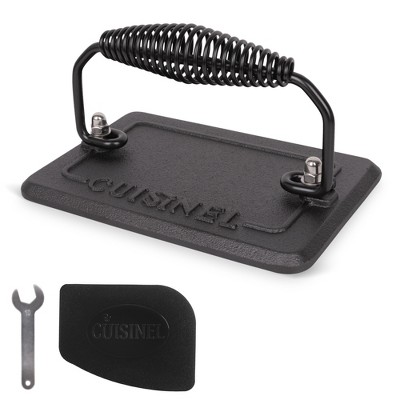 Cuisinel Grill Press - Cast Iron Burger Press for Bacon, Steak & Hamburgers - 6.75" x 4.5" Rectangular Pre-Seasoned 2.8-lb Weight.