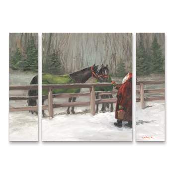 Trademark Fine Art - Mary Miller Veazie 'Santa With Horses' Multi Panel Art Set Large 3 Piece