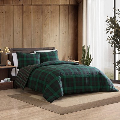 Full/Queen Green Cotton Woodland Tartan Reversible Duvet Cover Set