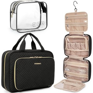 Toiletry Bag Hanging Travel Makeup Organizer with TSA Approved Transparent Cosmetic Bag Makeup Bag for Full Sized Toiletries, Medium-Black - 1 of 4