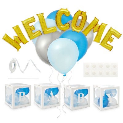 Sparkle and Bash 69 Piece Welcome Baby Balloon Box Decorating Kit for Boy Baby Shower or Gender Reveal Party