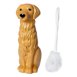 Allure Home Creations 2pc Golden Retriever Ceramic Toilet Brush Holder with Plastic Brush Cleaning Accessories Set - 1 of 4