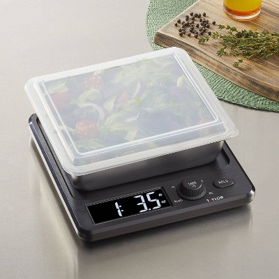 Taylor 22lb Black Stainless Steel Digital Kitchen Scale with Container