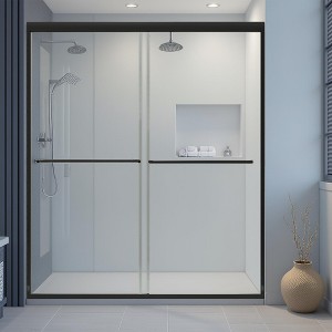 Bypass shower door, sliding door, with 6mm tempered glass and Matted black finish - 1 of 4