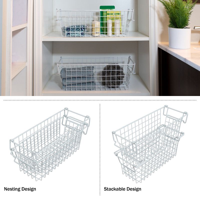 Home-Complete Set of 2 Wire Storage Bins - Shelf Organizers with Handles for Toy, Kitchen, Closet, and Bathroom, 4 of 12