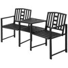 Outsunny Metal Garden Bench with Middle Table and Umbrella Hole, 2-in-1 Double Patio Chairs, Outdoor 2-person Tete-a-Tete, Slatted, Black - 4 of 4