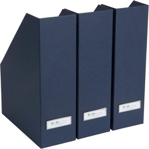 Bigso Viktoria Magazine Organizer - Magazine Holder for Paper and Manuals - File Organizer for Office Desks - 4in x 9.7in x 12.7in - 3 Pack - Blue - 1 of 4