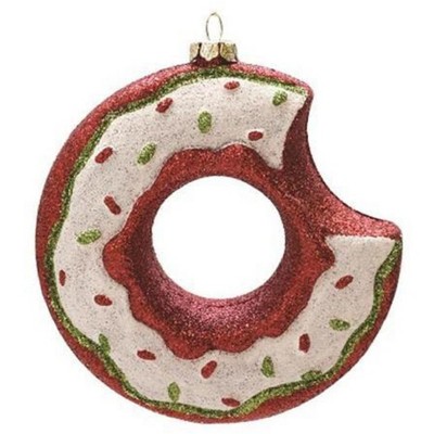 Northlight 4.25" Merry & Bright Red, White and Green Glittered Shatterproof Doughnut Christmas Ornament