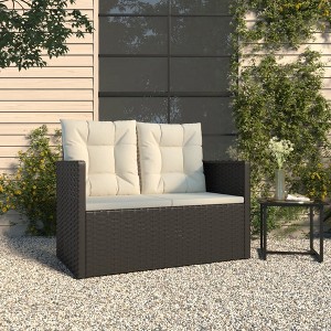 vidaXL Patio Bench with Cushions Black 41.3 in. Poly Rattan - 1 of 4