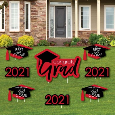 Big Dot of Happiness Red Grad - Best is Yet to Come - Yard Sign and Outdoor Lawn Decorations - Red 2021 Graduation Party Yard Signs - Set of 8