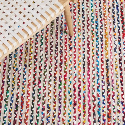Handmade Ivory and Multicolor Cotton Braided Runner Rug