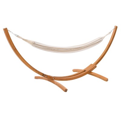Wood Frame Free Standing Sling Hammock - Beige - CorLiving: Durable Outdoor Lounger, Cotton Canvas