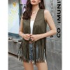 Acekool Women's 70s Fringe Vest - Retro Faux Suede Sleeveless Jacket with Bohemian Tassels, Western & Hippie Style - 2 of 4