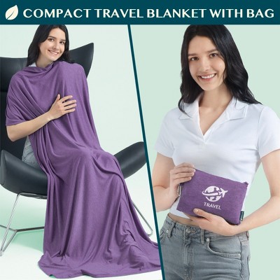 Pavilia Purple Microfleece Travel Blanket and Pillow Set
