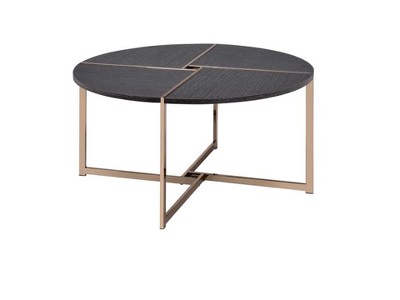Bromia 26" Round Black Wood & Champagne Metal Coffee Table with Storage