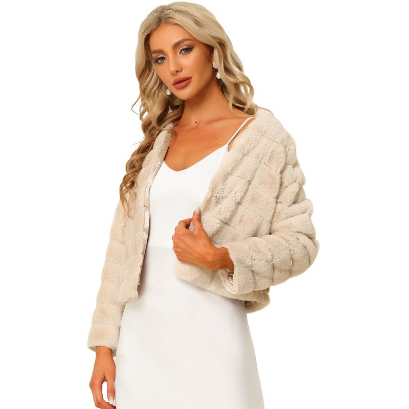 Allegra K Women's Winter Warm Cropped Collarless Faux Fur Fluffy Jacket, 1 of 7
