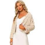 Allegra K Women's Winter Warm Cropped Collarless Faux Fur Fluffy Jacket