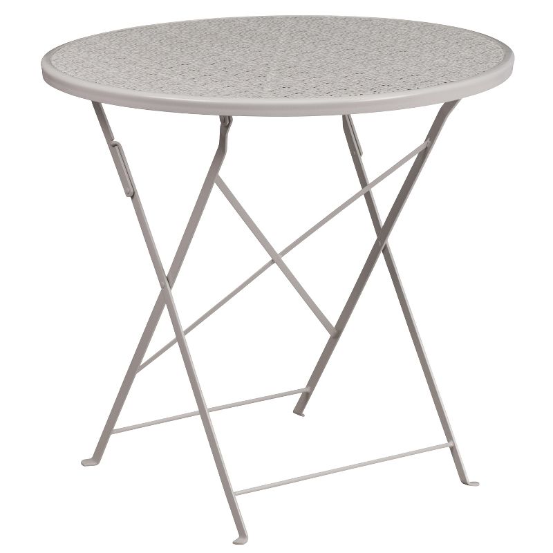 Emma and Oliver Commercial Grade 30" Round Colorful Metal Garden Patio Folding Patio Table, 1 of 3
