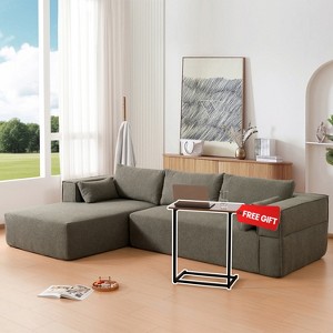 Modular Sectional Sofa with Free Side Table & 2 Pillows, L-Shaped Sofa Couch with Loveseat & Chaise Lounge, Beige/Black/Grayish Green-ModernLuxe - 1 of 4