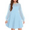 Arshiner Girl's Contrast Mesh Puff Long Sleeve High Waist A Line Short Dress with Pockets for 6-13 Years - 2 of 4