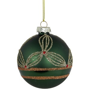 Northlight Holly Berry Christmas Glass Ball Ornaments - 3" - Green and Gold - 4ct - 1 of 4