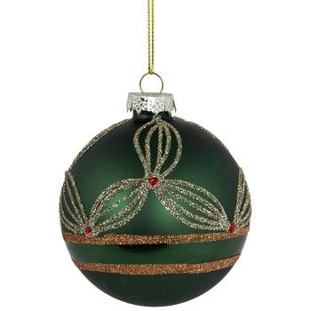 Trimsetter Highland Holiday Collection Green Embroidered Velvet Jewel Ball  Ornament 2-Piece Set