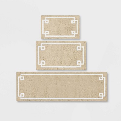 Beige Cotton Tufted Geometric Border Bath Rug