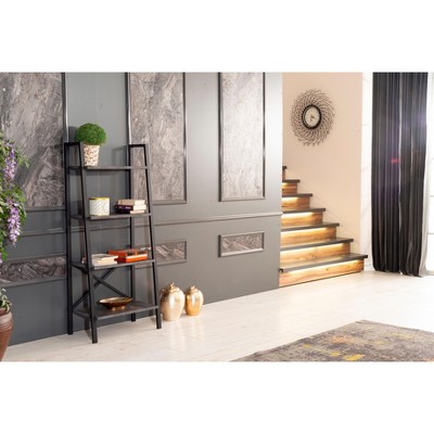 TOAOTBNBO 4 Tier Leaning Ladder Bookcase, Upright Narrow Bookshelf for Tight Spaces Decorative Metal Shelves with Storage Cabinet