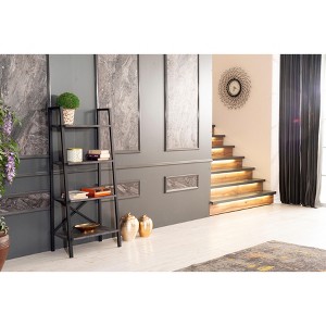 TOAOTBNBO 4 Tier Leaning Ladder Bookcase, Upright Narrow Bookshelf for Tight Spaces Decorative Metal Shelves with Storage Cabinet - 1 of 4