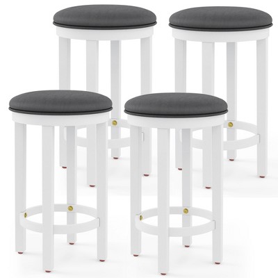 Tangkula Upholstered Bar Stool Set of 4 25" Counter Height Bar Chairs w/ Padded Cushion White & Grey