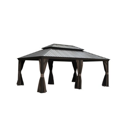 DOMETOUR 14x20FT Hardtop Gazebo, Metal Roof & Aluminum Frame, with Curtains & Netting, for Patio, Deck, Garden