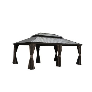 DOMETOUR 14x20FT Hardtop Gazebo, Metal Roof & Aluminum Frame, with Curtains & Netting, for Patio, Deck, Garden - 1 of 4