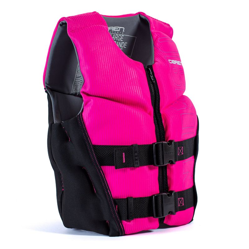 O'Brien Flex V-Back Kids USCG Type 3 Lightweight Flexible Safety Vest Life Jacket with 2 Adjustable Belts, Youth Large, Pink and Black, 1 of 6